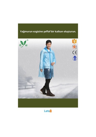 Unisex İnce Şeffaf Yağmurluk Kapüşonlu Dört Çıtçıtlı Çok Renkli