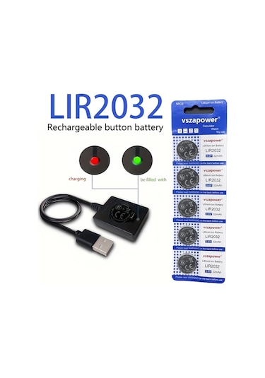 Topshop1 Lır2032 Şarj Cihazı 1 Saat Şarj 10 Adet Lır2032 Pil Hediyeli