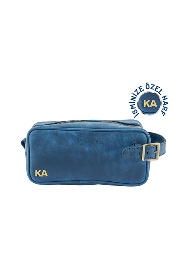 Twingold İsme Özel Dopp Kit Kişisel Bakım Ve Seyahat Çantası - %100 Rainbow Deri - Ac14004 - Saks Mavisi Saks Mavisi