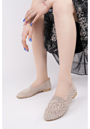 Sr-300 Hasır Babet Günlük Kadın Ayakkabı Ev Babeti Ev Ayakkabısı Krem