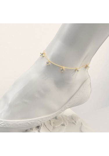 İndigo Takı Sıralı Tek Taş Altın Kaplama Gümüş Halhal Çok Renkli