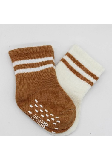 Bistyle Çemberli Kaymaz Soket Çorap 2'li Bs10125 Ekru Hardal Ekru Hardal