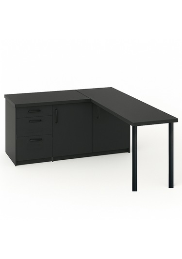 Ay Mutfak Adası-l Mutfak Adası-3 Çekmeceli 2 Kapaklı-çok Amaçlı Dolap-alt Modül-kiler - 150 Cm Antrasit