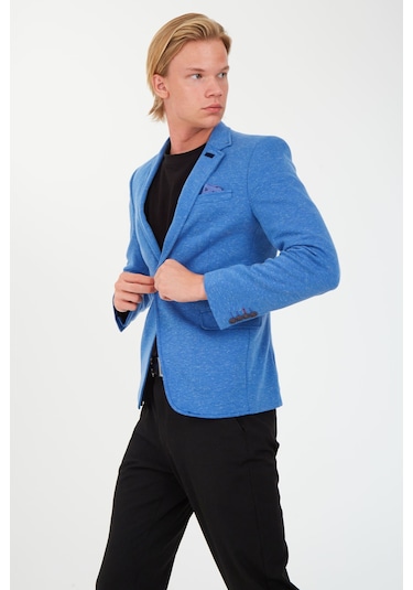 Sposo 5106 Dar Kalıp Yarım Astarlı İndigo Erkek Blazer Ceket Mavi