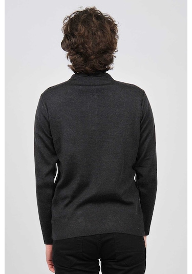 Çizgi Triko Erkek Cep Detaylı Polo Yaka Desenli Kazak 42544226 Melanj Lacivert Melanj Lacivert Lacivert Melanj