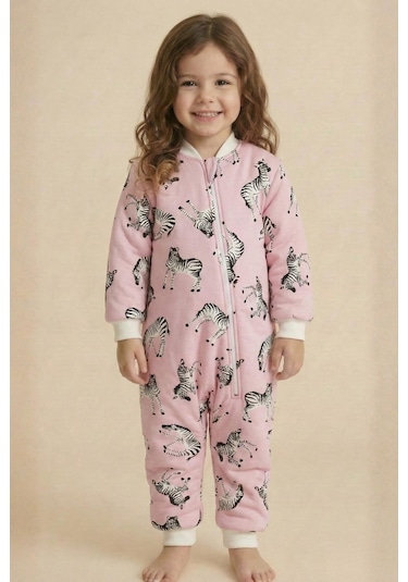 Zeyland Unisex Çocuk Elyaf Dolgulu Uyku Tulumu - Pembe Zebra Desenli Pembe