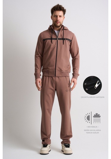 Shooter Sportswear Klasik Antrasit Erkek Eşofman Takımı Çıkartılabilir Kapüşonlu Rahat Kalıp Vizon Shooter Sportswear Klasik Antrasit Erkek Eşofman Takımı Çıkartılabilir Kapüşonlu Rahat Kalıp Vizon