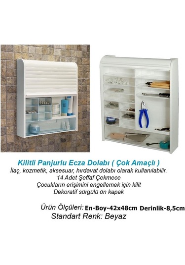 Primanova 092 Panjurlu Çok Amaçlı Kilitli Ecza ve Banyo Dolabı