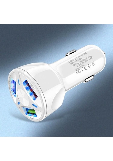 Createtech Yüksek Ysy-395kc Usb Telefonu Tablet Şarj Şarj Qc3.0 Güçlü Evrensel Cihazı Cihazı Cep Beyaz Araç Araç 35w 3 / Ec