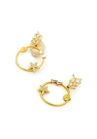 Deniz Yıldızı Figürlü Gümüş Altın Kaplama Trend Küpe