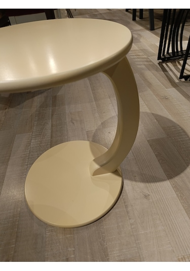 Mercan Mobilya Tekerlekli C Sehpa Yan Sehpa Çap: 40 Yuk :55 Ahşap Renk Krem