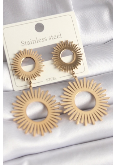316l Çelik Gold Renk Güneş Model Kadın Küpe Çok Renkli