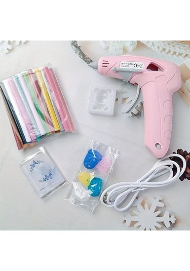 Honeybeeshop Beyaz Takım 10w 20w Şarj Edilebilir Usb Manuel Damlamayan Tutkal Tabancası 30 Renkli Çubuk Ve Ayı Figürlü Değirmen Kart Paketi