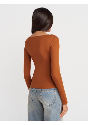 Dilvin 31332 Kayık Yaka Uzun Kollu Top-Kiremit