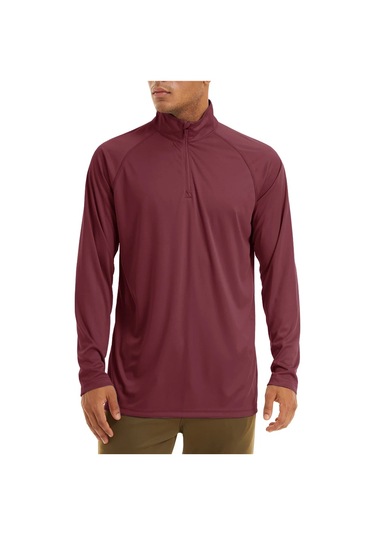 Tacvasen Erkek Anti-uv Güneş Korumalı Uzun Kollu Zip T-shirt Yaz Golf Egzersiz Cnbordoerkek Bordo