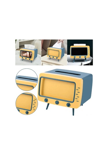 Fosenze Retro Tv Desenli Multifonksiyonel Mendil Kutusu - Akıllı Telefon Tutucu İle Abs/pp Malzeme, Nostaljik Ev Dekoru