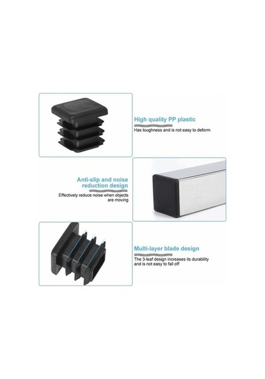 Flybuy Bosphorusboutique Siyah Sandalye Sandalye Plastik Mufunye Mobilya Masif Masa Kapağı 20x20mm 20 Adet Kare Boru Uç Kapağı -