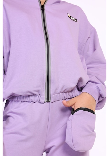 Toontoy Kız Çocuk Cüzdan Detaylı Eşofman Takımı Lila