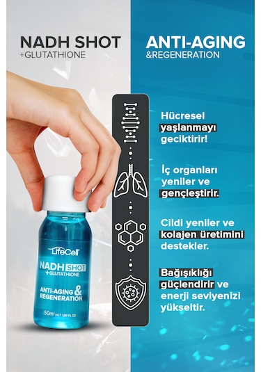 Lifecell Nadh Shot + Glutathione  Takviye Edici Gıda 10 Flakon