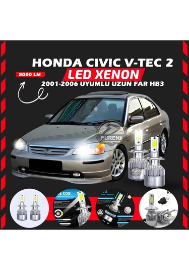 Honda Civic V-tec 2 2001-2006 Uzun Far Uyumlu Şimşek Etkilii Led Xenon Performance Series Hb3