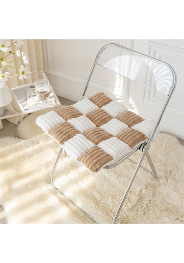 Springsun Kışlık Kaliteli Yumuşak Kürklü Sandalye Yastığı - Ofis, Üniversite Dormitoru İçin Kalın, Kaymazsız, Bantlı 45x45cm, Hafif Kahve Diğer