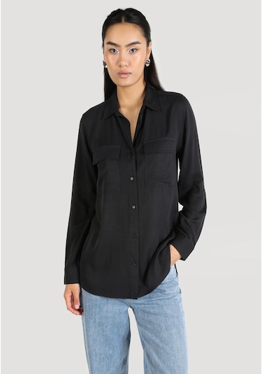 Colins Regular Fit Cepli Antrasit Kadın Uzun Kol Gömlek Cl1053348 Antrasit