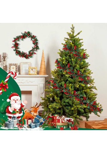 Gajeena Noel Dekoru İçin Yapay Kırmızı Yaban Mersini Ziebağı, 1.8 Metre Uzunlukta, Dekoratif Lifelike Noel Süsü