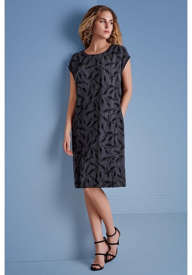 Yarasa Kol Siyah Dokuma Elbise Siyah