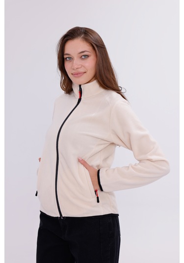 Monox Kadın Slim Fit Tam Fermuarlı Polar Ceket Bej