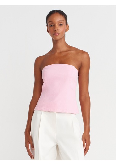Dilvin 50880 Straplez Peplum Top-toz Pembe Toz Pembe