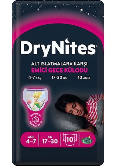 Drynites Emici Gece Külot Bez Kız 4-7 Yaş 17-30 Kg Large 90 Adet L 9'lu