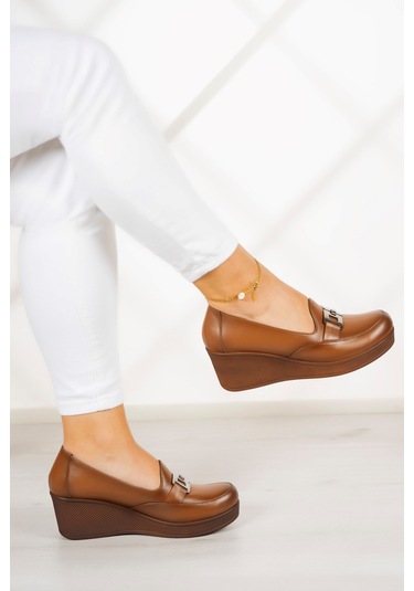 Erkan Saçmacı Dafne Taba Hakiki Deri Dolgu Topuklu Günlük Ayakkabı