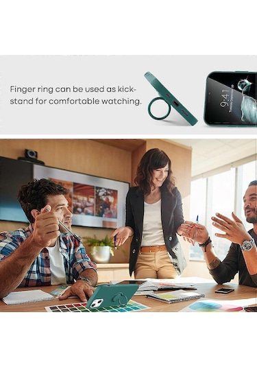 İphone 13 Kılıf Silikon Jel 360 Halka Tutucu Telefon Kılıfı - Gece Yeşili Diğer