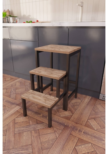 Hidden Folding Çok Amaçlı Katlanır Merdiven Çiçeklik Sehpa Siyah