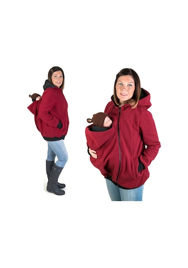 Üçü Bir Arada Çok Fonksiyonlu Anne Kanguru Fermuarlı Kapşonlu Ceket Ön Kapaklı Beden: Xl, Göğüs: 104-109cm, Bel: 84-88cm, Kalça: 110-116cm Kırmızı Kırmızı