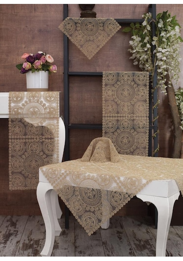 Victoria Bej Renk Salon Takımı 5 Parça Nakış Çeyiz Seti Çok Renkli