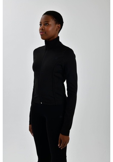 Kadın Sol Göğsü Logo Detaylı Fermuarlı Sweatshirt Siyah