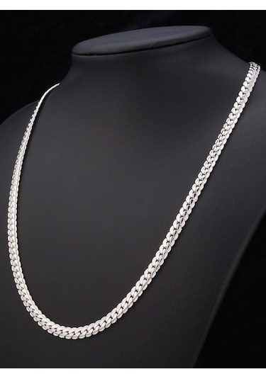 Silver Ezme Yassı Yılan Çelik Unisex Kolye Ve Bileklik Seti Eck36 Beyaz