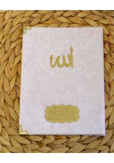 Kişiye Özel Pleksi İsimli Kadife Yasin Kitabı 128 Sayfa Pembe