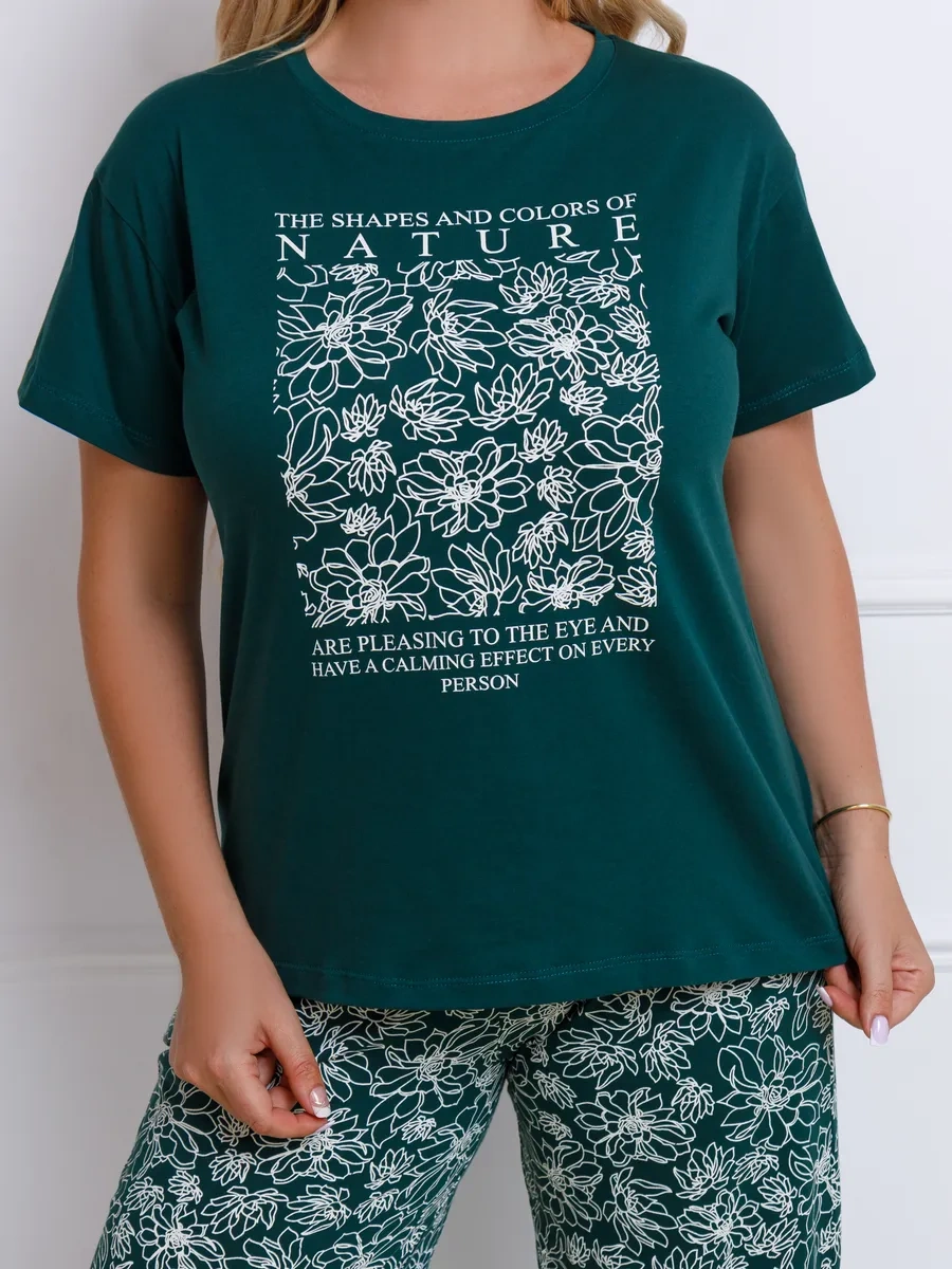 Samaa Pamuklu Pijama Pantolonlu Ve Tişörtlü Ev Kostümü 484343127 Koyu Yeşil