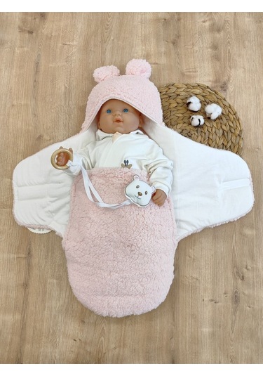 Peluş Bebek Dış Kundağı Oyuncaklı Uyku Tulumu Hastane Çıkışı Hediyelik Sarma Battaniye Pembe