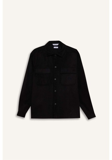DeFacto Relax Fit Oduncu Basic Düz Uzun Kollu Gömlek Ceket A6876AX24AUBK81 Siyah