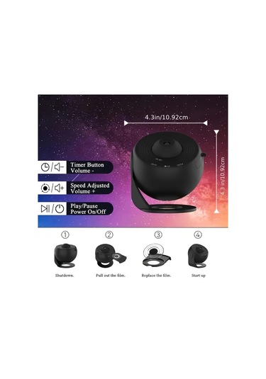 Fochsia Siyah 12'li Hd Yıldız Projeksiyon Gece Lambası Dönen Nebula Efekti Masaüstü Dekor