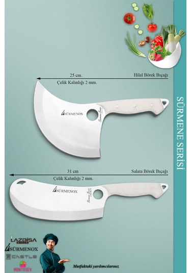Sürmene Serisi Mutfak Bıçak Seti Ekmek Sebze Salata Börek Pizza Şef Bıçağı 2 Li Set Beyaz Mft-017 Beyaz