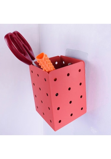 Ganzhoushop Yaratıcı Duvara Monte Kırtasiye Tutucu Çevre Dostu Kalemlik Karikatür Küp Şeklinde Kalemlik Büyük Kapasite Ev İçin Kayısı Mercan Turuncu