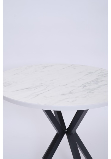 Göksu Yuvarlak Lak Panel Mutfak Masası 100cm Beyaz Mermer
