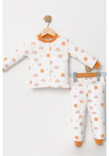 Kız Çocuk Desenli Pamuklu 2'li Pijama Takımı Turuncu