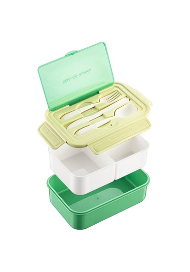 Moveevo Yeşil Pp5 1.1l Bölmeli Microwave Uyumlu Yemek Kutusu, Çocuk-öğrenci-çalışan İçin Leakproof, Çamaşır Makinesi Güvenli, Çatal Kaşık Dahil Yeşil
