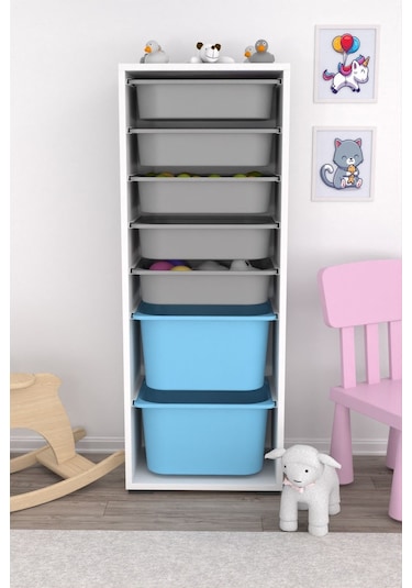 Zola 7 Sepetli Dolap Oyuncak Dolabı Çok Amaçlı Mavi Gri Mavi - Gri