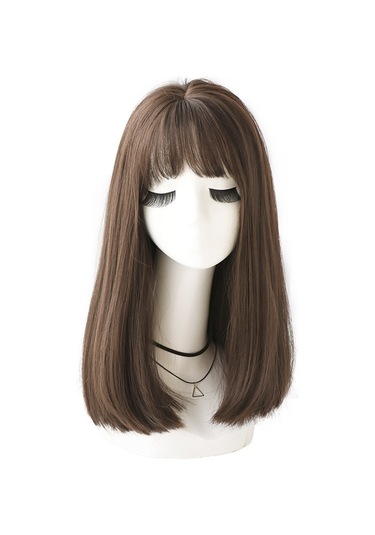 Cbtx Kadınlar İçin Gerçekçi Uzun Düz Saç Peruk Sentetik Elyaf Başlık, Stil: Kısa Soğuk Kahverengi 45cm